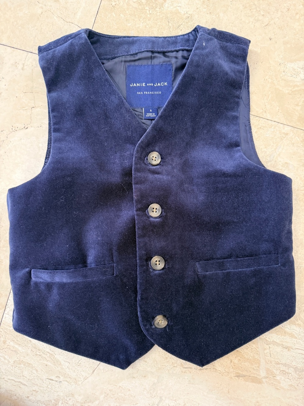 Janie and Jack suit set (4 pcs)Navy Velvet Blazer, Vest & Green Plaid Pants Set - Picture 3 of 11